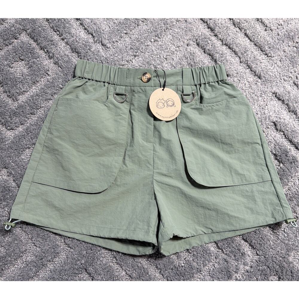 AARON & Amber Women's Green High Waisted Nylon Shorts Small Casual Outdoor New
